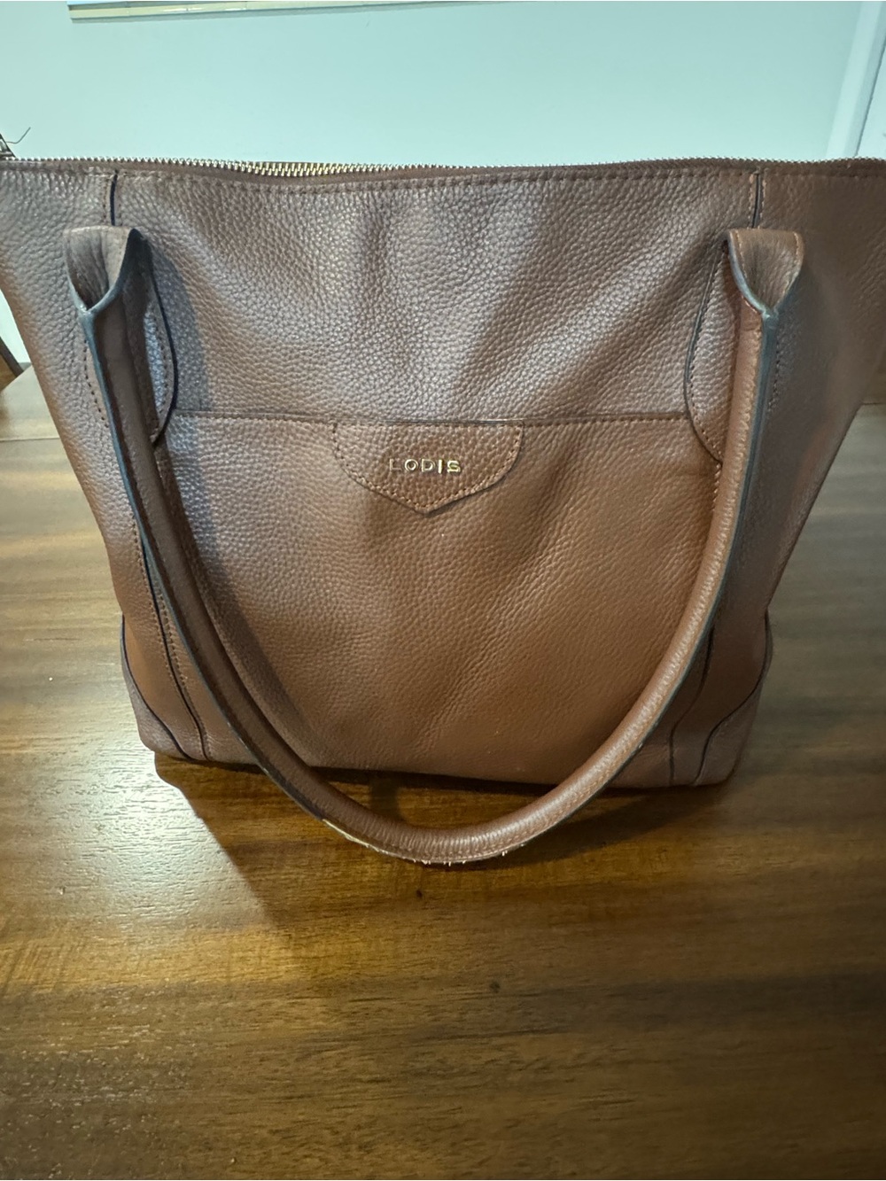 Lodis Pebbled Leather Tote in Chestnut Brown